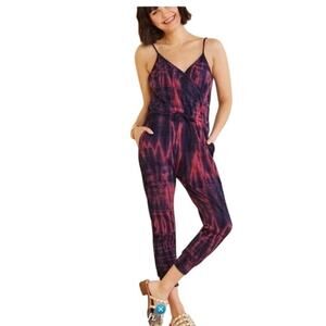 Sundry Women's Red & Purple Tie Dye Drawstring Waist Jogger Jumpsuit Size 2